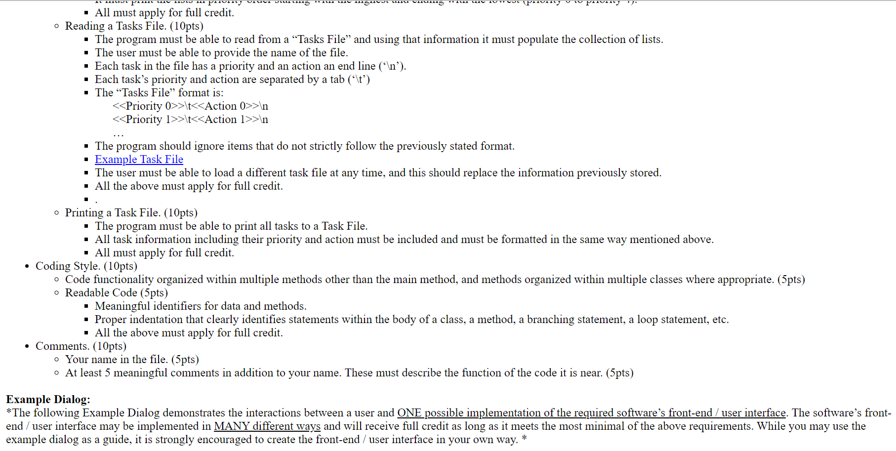 The tasks must be organized into a collection of different lists based