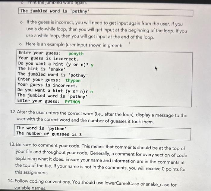 display a hint. After the user correctly enters the word, display the