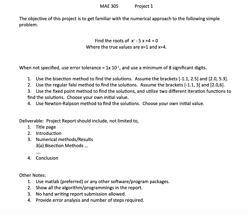 Matlab # 2 Please MAE 305 Project 1 The objective of this