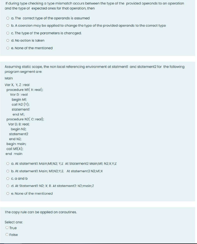  If during type checking a type mismatch occurs between the type