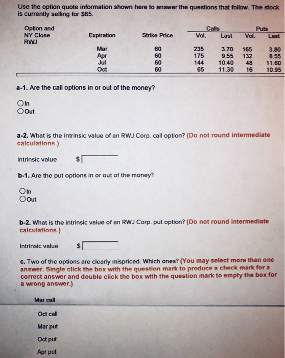  Use the option quote information shown here to answer the questions