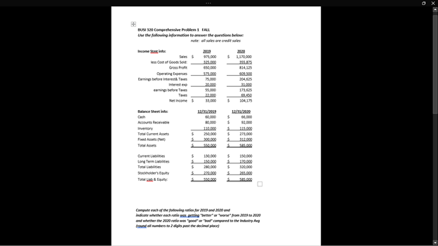  BUSI 320 Comprehensive Problem i FALL the the following information to