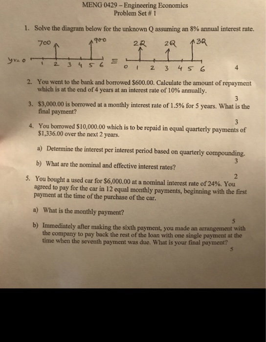  MENG 0429-Engineering Economics Problem Set#1 I. Solve the diagram below for