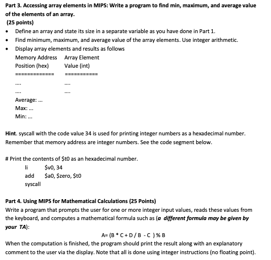  Part 3. Accessing array elements in MIPS: Write a program to