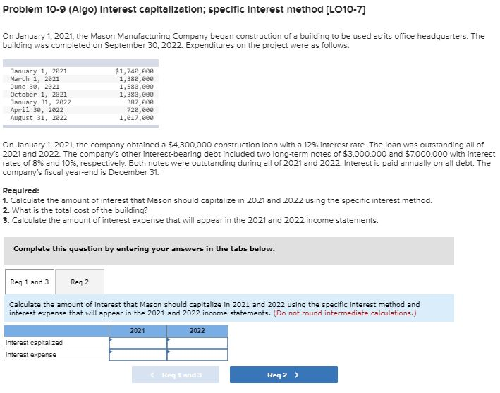  Problem 10-9 (Algo) Interest capitallzation; specific interest method [LO10-7] On January