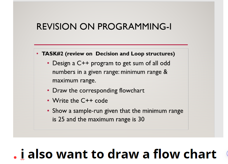  REVISION ON PROGRAMMING-I TASK#2(review on Decision and Loop structures) Design a
