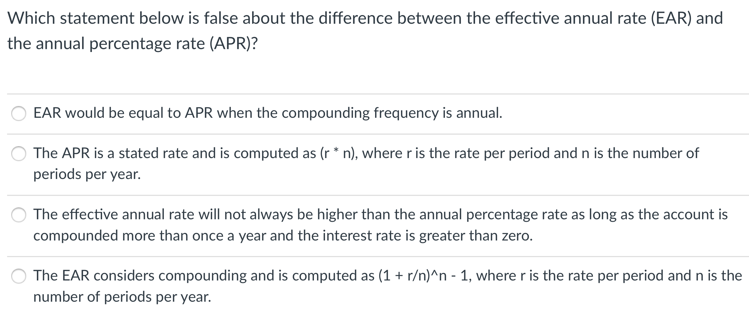  Which statement below is false about the difference between the effective