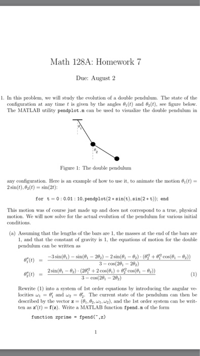  Note: The following Matlab functions are mentionedeeded in problem. Math 128A: