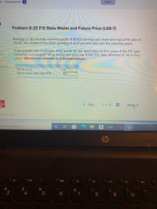  B - Homework Saved Problem 8-25 P/E Ratio Model and Future