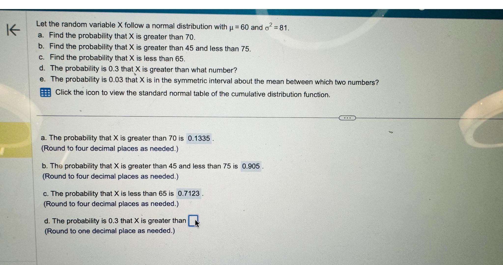  Let the random variable x follow a normal distribution with =60