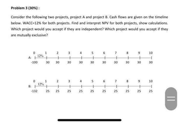  Problem 3 (30%): Consider the following two projects, project A and