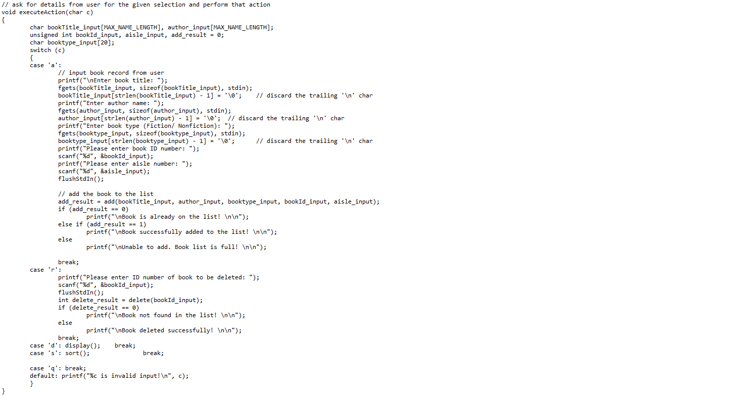 (array of structures). It is a menu-driven program where the user is