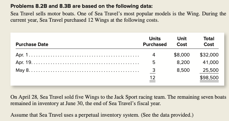  Problems 8.2B and 8.3B are based on the following data: Sea