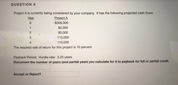  QUESTION 9 Project A is currently being considered by your company.