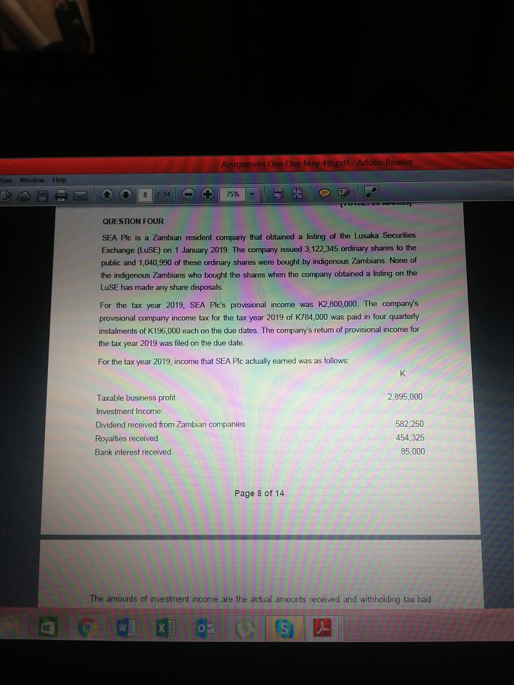  Assignment One Due May 4th.pdf Adobe Reader View Window Help 8
