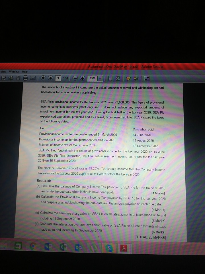 / 14 75% TAGUMU QUESTION FOUR SEA Plc is a Zambian resident