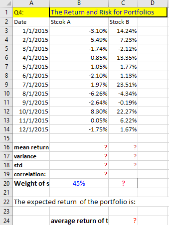 Please fill in red qeustion marks with excel formulas. Please leave cell