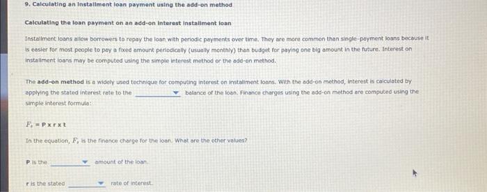  9. Calculating an installment loan payment using the add-on method Calculating