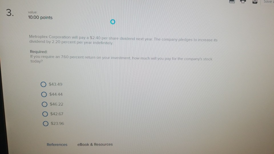 - Save 3. value 10.00 points Metroplex Corporation will pay a