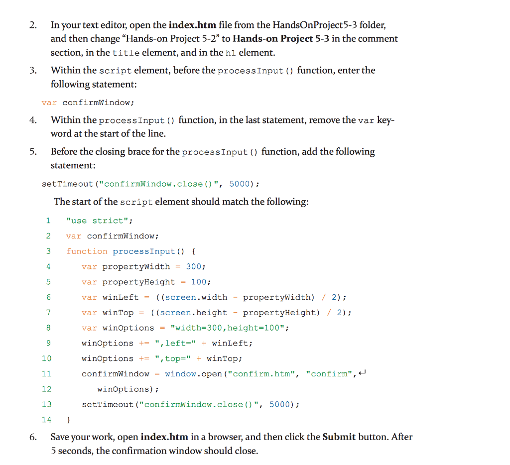 5-3 in the following javascript code follow the directions listed below and