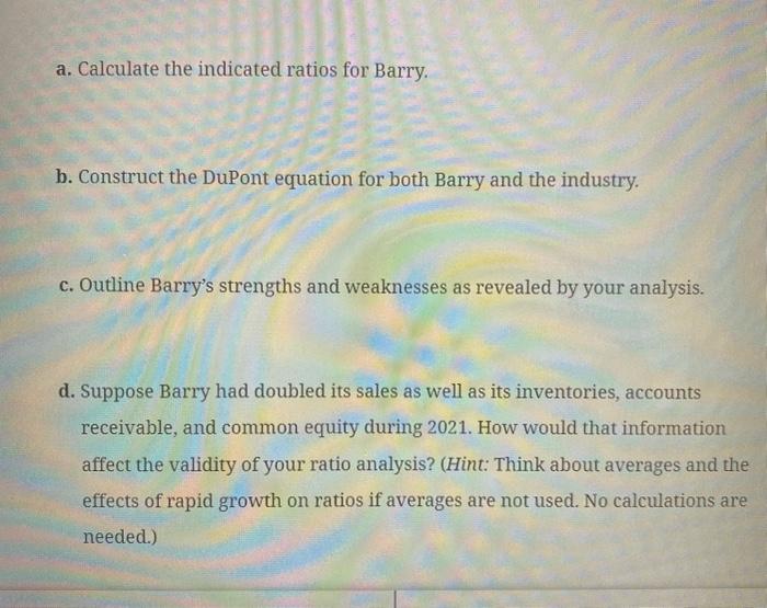 as of December 31, 2021 (in thoveandu) Barry Computer Companyt Income Statement