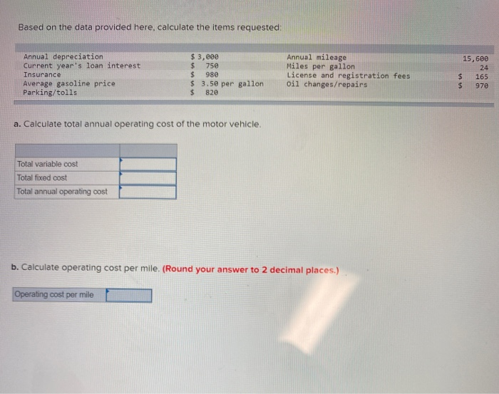  Based on the data provided here, calculate the items requested: Annual