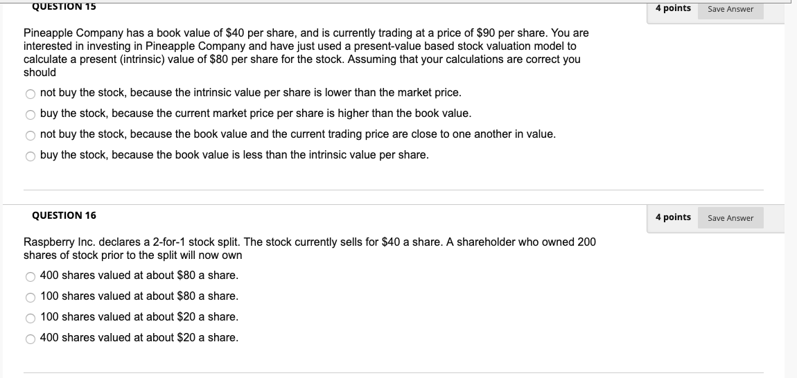QUESTION 15 4 points Save Answer Pineapple Company has a book