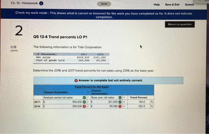  Ch. 13-Homework Saved Help Save& Exit Submit Check my work mode