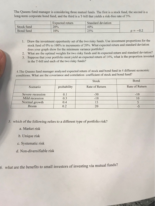  The Queens fund manager is considering three mutual funds. The first