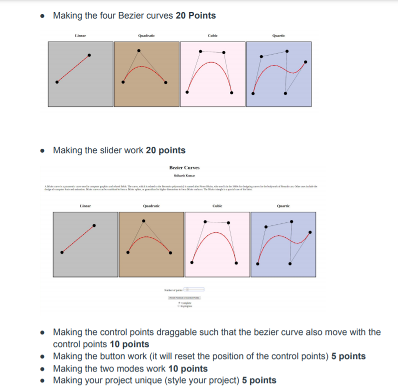 D3 javascript should be used. Making the four Bezier curves 20 Points