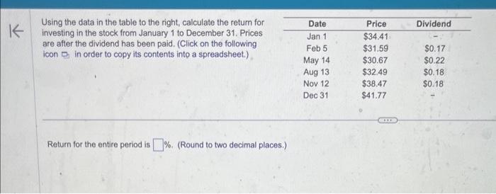  Using the data in the table to the right, calculate the