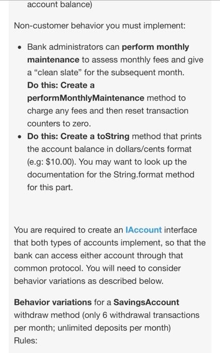 IAccount class and test (JUnit) AbstractAccount class and test (JUnit) SavingsAccount class