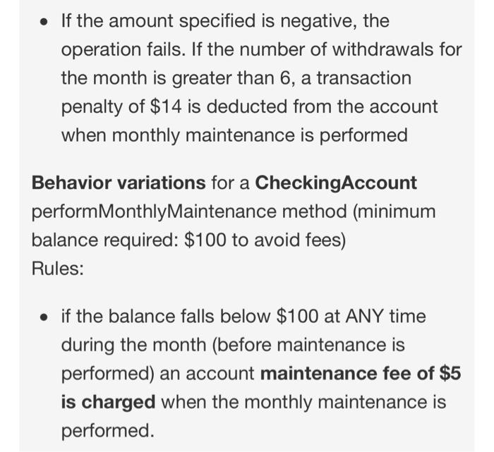 and test (JUnit) CheckingAccount class and test (JUnit) bank. There are two
