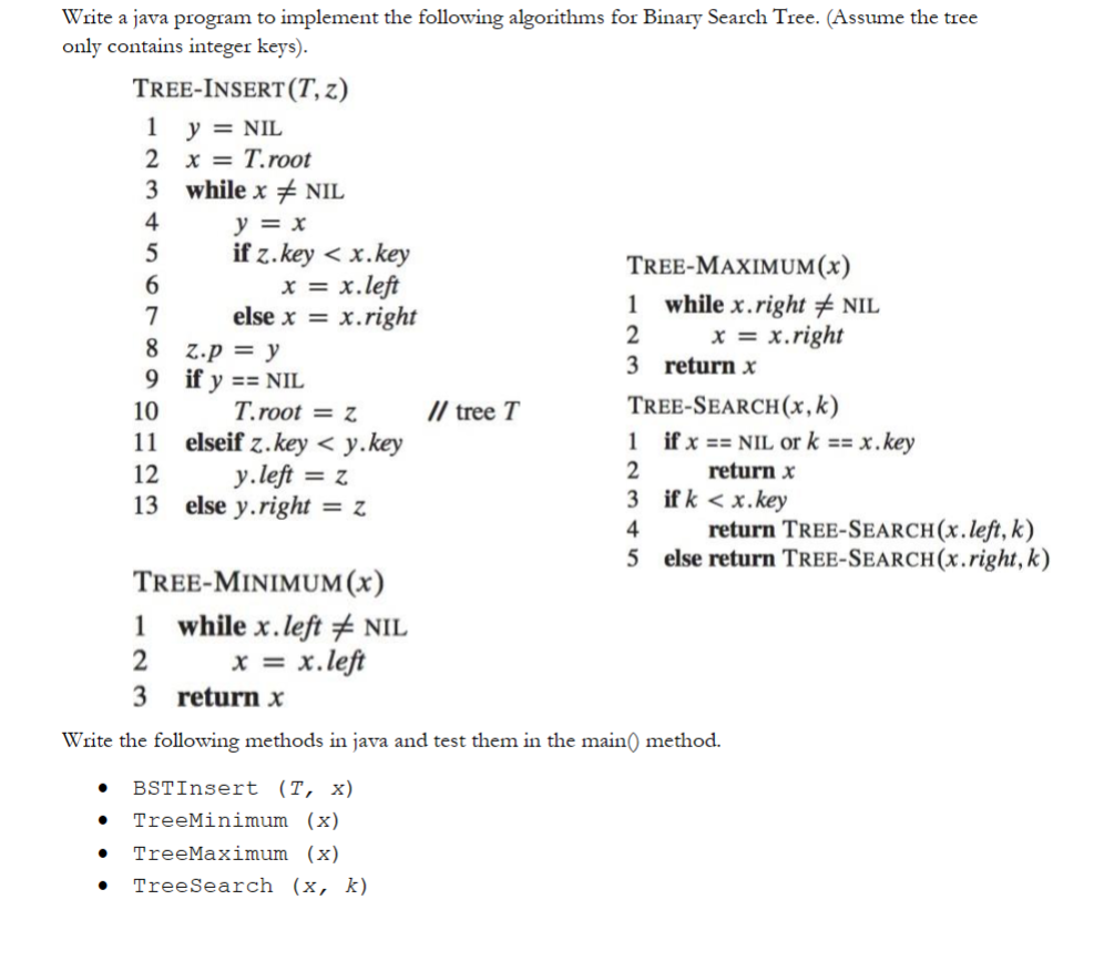  Write a java program to implement the following algorithms for Binary