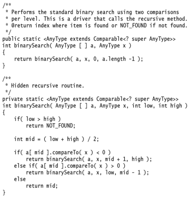 Implement the recursive Binary Search algorithm in the text. Please create, then