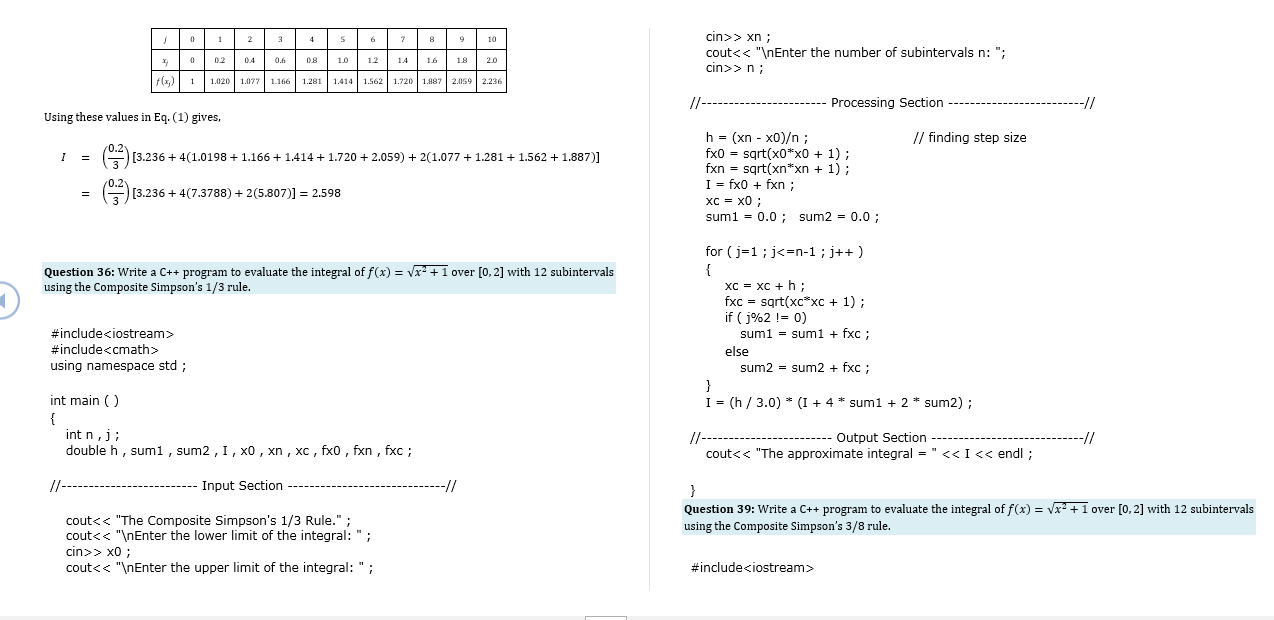over 0, 2 with 10 subintervals using the Composite Trapezoidal rule. Use