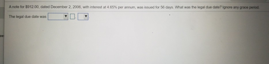 A note for $912.00, dated December 2, 2006, with interest at