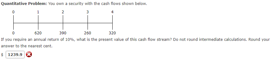 Quantitative Problem: You own a security with the cash flows shown