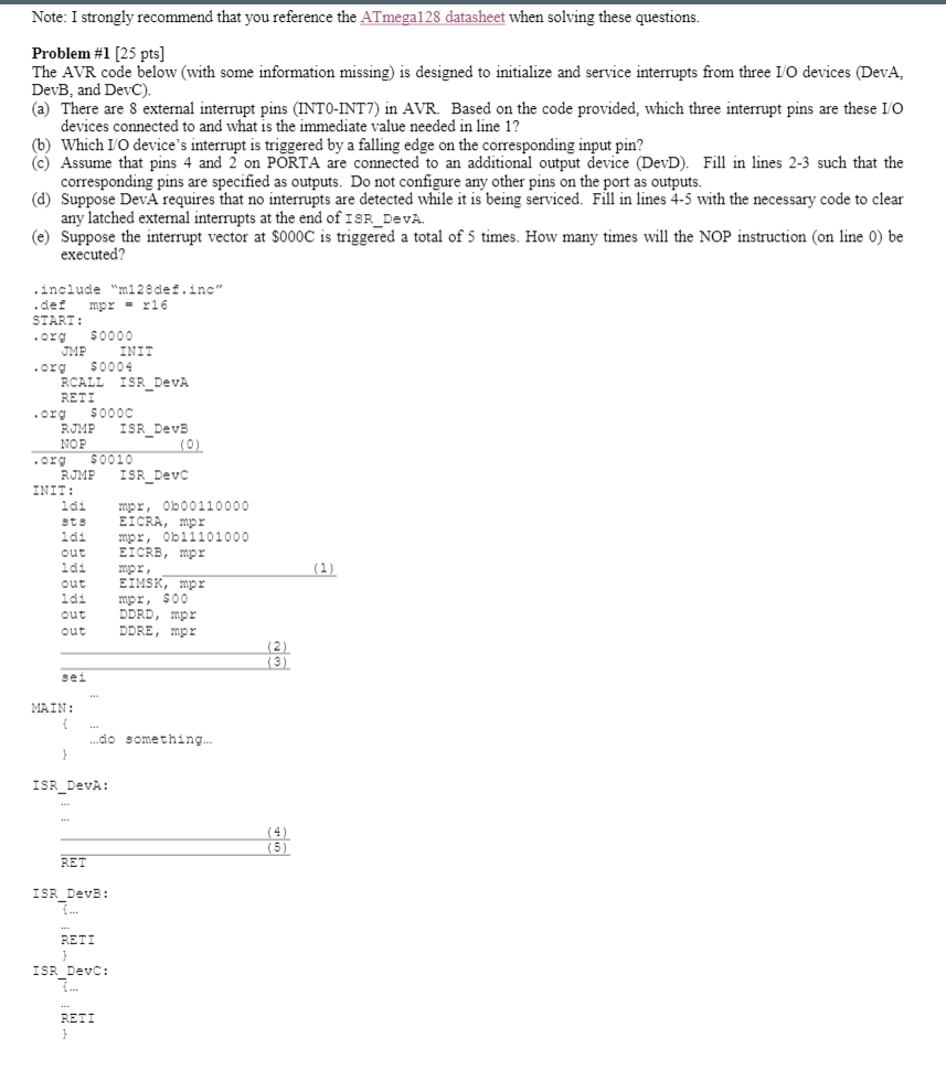 Note: I strongly recommend that you reference the ATmega128 datasheet when