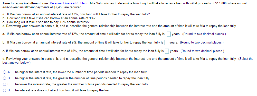  thanks 15 Time to repay installment loan Personal Finance Problem Mia