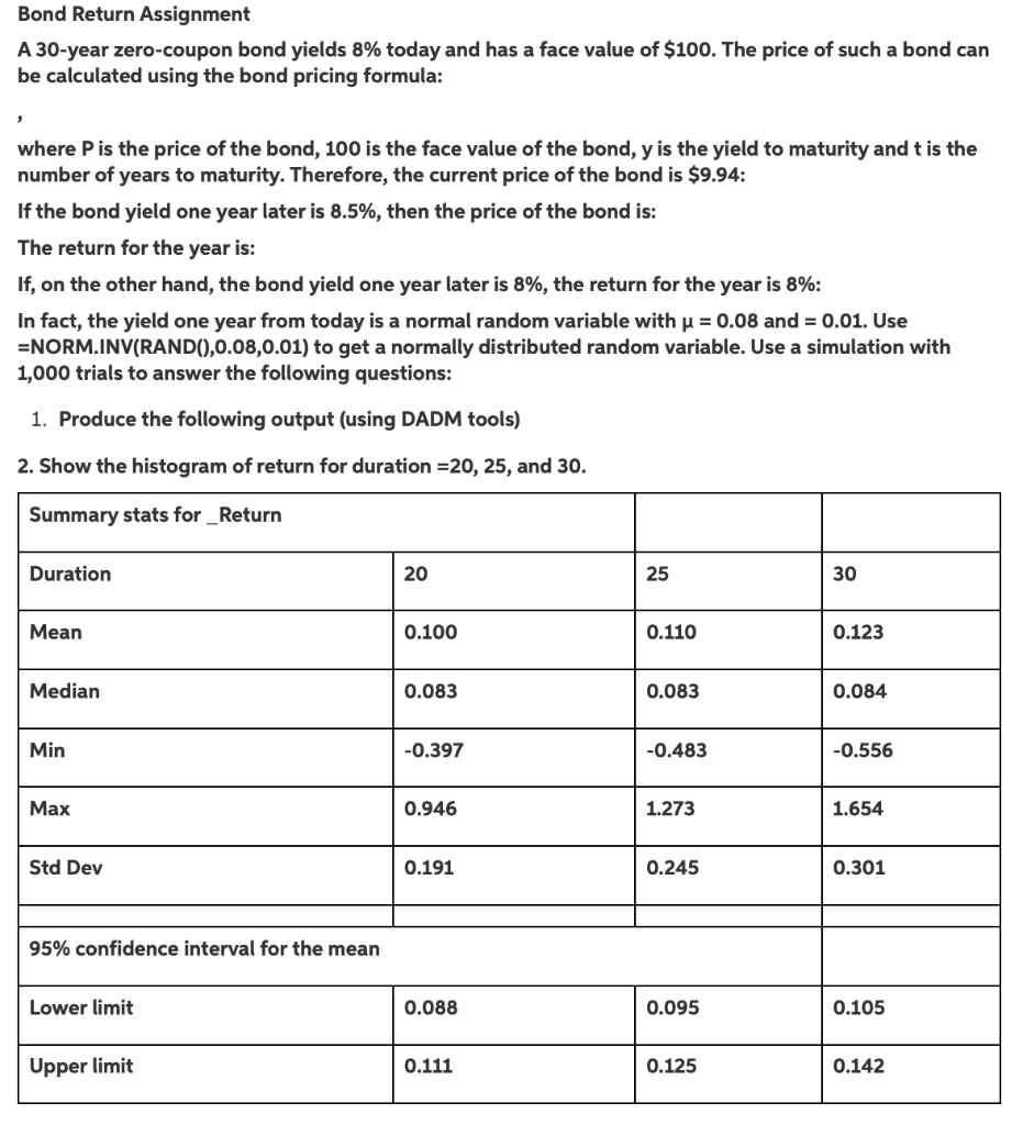 Bond Return Assignment A 30-year zero-coupon bond yields 8% today and