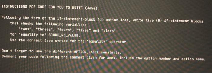  INSTRUCTIONS FOR CODE FOR YOU TO WRITE (Java) Following the form