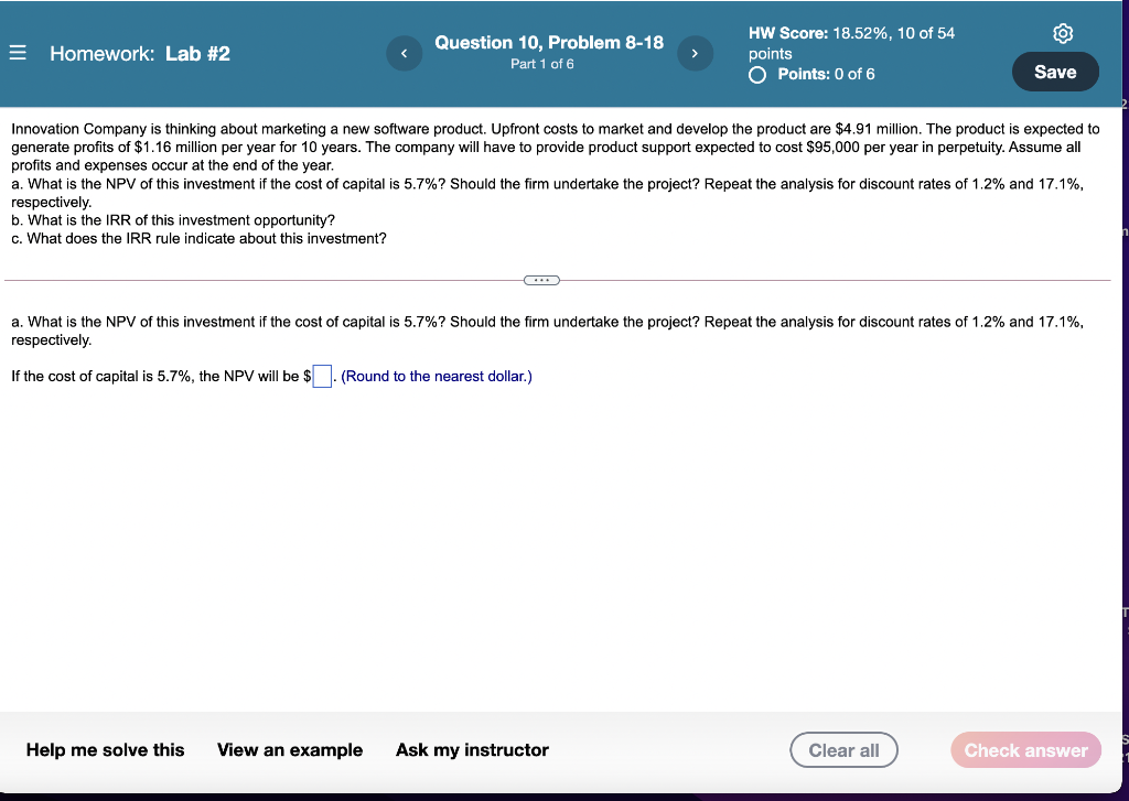  = Homework: Lab #2 Question 10, Problem 8-18 Part 1 of