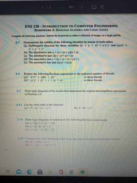  84 2.1 ENS 220 - INTRODUCTION TO COMPUTER ENGINEERING HOMEWORK 2: