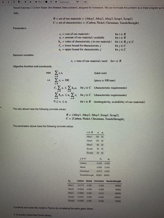 function and constraints. min , (total cost) s.t. Ex; = 100 (piece