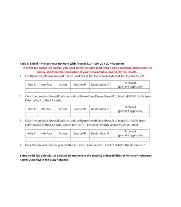  Task B: Shield - Protect your network with firewall (10+10+20+20=60 points)
