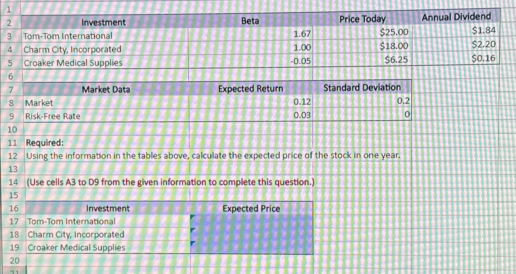  Please put formula and answer for excel. 
