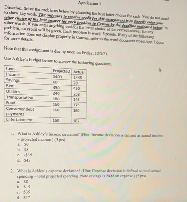  Application 1 Direction: Solve the problems below by choosing the best