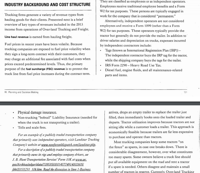 independent operator (variable cost of $1.65/mile) over purchasing a rig and hiring