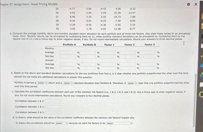 30 monthly excess returns to two different actively managed stock portfolios (A